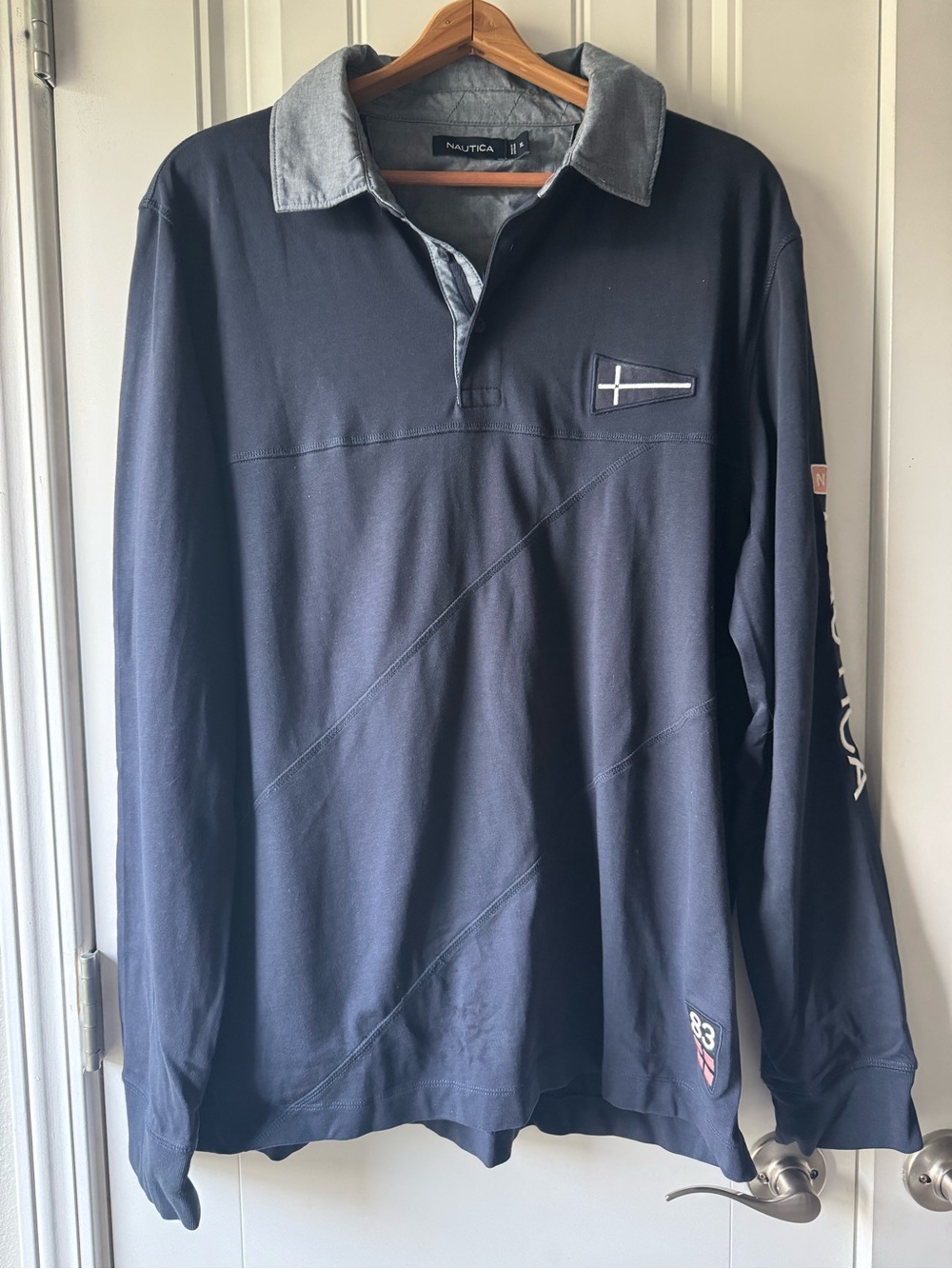 Nautica Navy Long-Sleeve Rugby with Light-Gray Collar